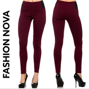 HIGH WAIST LEGGINGS IN BURGUNDY WITH ELASTIC DETAIL‎ SZ S
